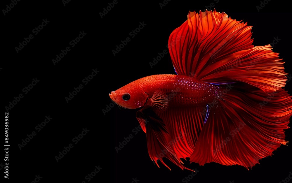 Red betta fish swimming in aquarium, isolated on black background Red betta fish swimming in aquarium, isolated on black background