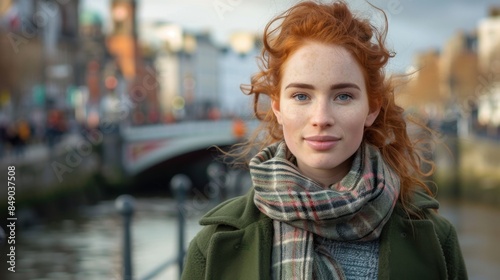 Wallpaper Mural Young Red-Haired Woman in Dublin Wearing Green Woolen Coat and Plaid Scarf

 Torontodigital.ca