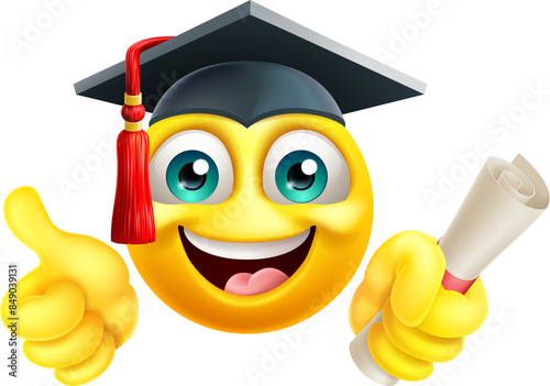 An education school college graduate student emoji emoticon face in graduation or convocation cap hat cartoon