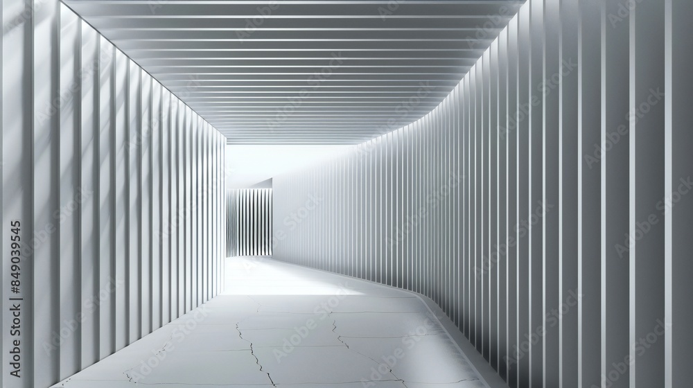 Naklejka premium Straight 3D geometric lines in light grey, intersecting to form a minimalist and futuristic environment.