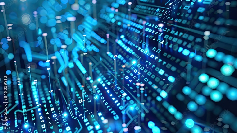 Binary code flowing through silicon chips Binary code flowing through silicon chips