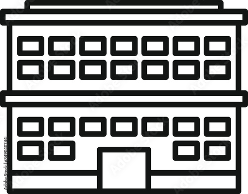Simple and minimal line art icon of a two storey office building facade with an entrance