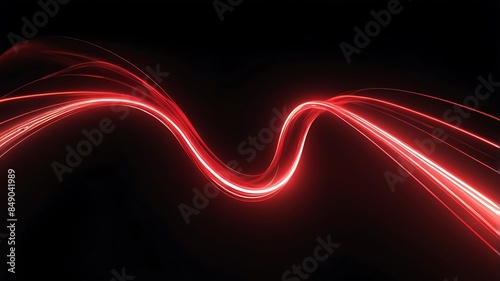 3D Render, Red Speed neon light trail on dark background, abstract motion curve light beam of fast moving, technology concept. Generative Ai.