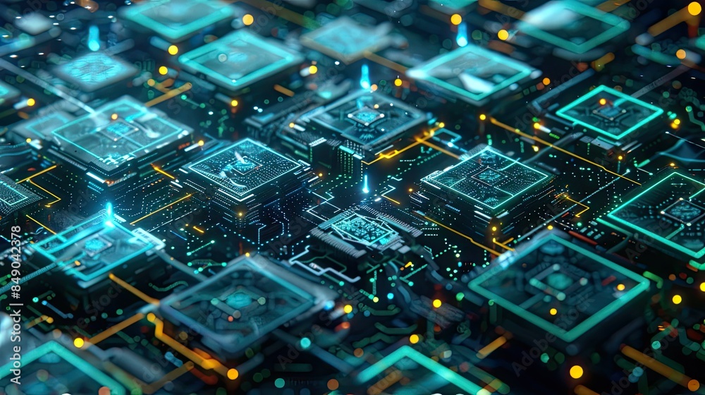 Abstract circuitry forming blockchain pattern Abstract circuitry forming blockchain pattern