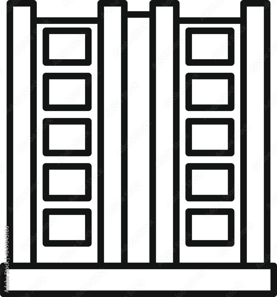Simple black and white icon of a modern building facade with multiple windows Simple black and white icon of a modern building facade with multiple windows