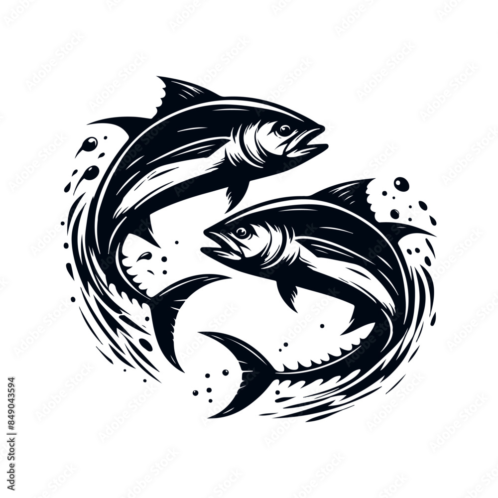 Obraz premium Fishing silhouette Flat design fish, fisherman, Generative Ai