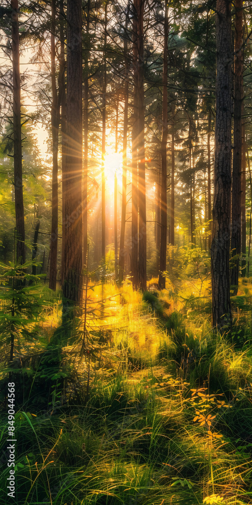Sunlight Streaming Through Forest Trees Sunlight Streaming Through Forest Trees