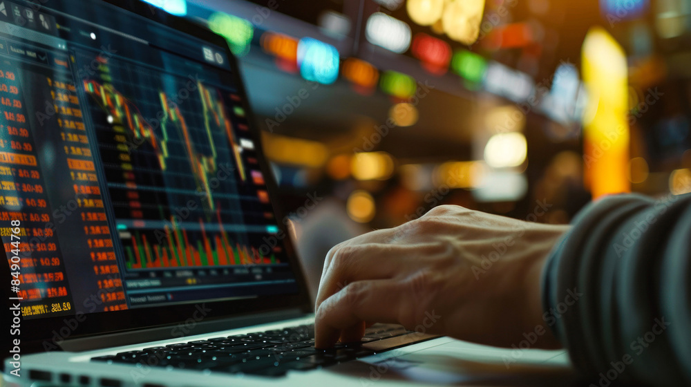 Trading on a financial platform on a laptop Trading on a financial platform on a laptop