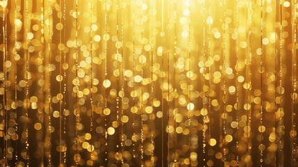 Golden sparkling tinsel curtain, aesthetic party background. Generative AI