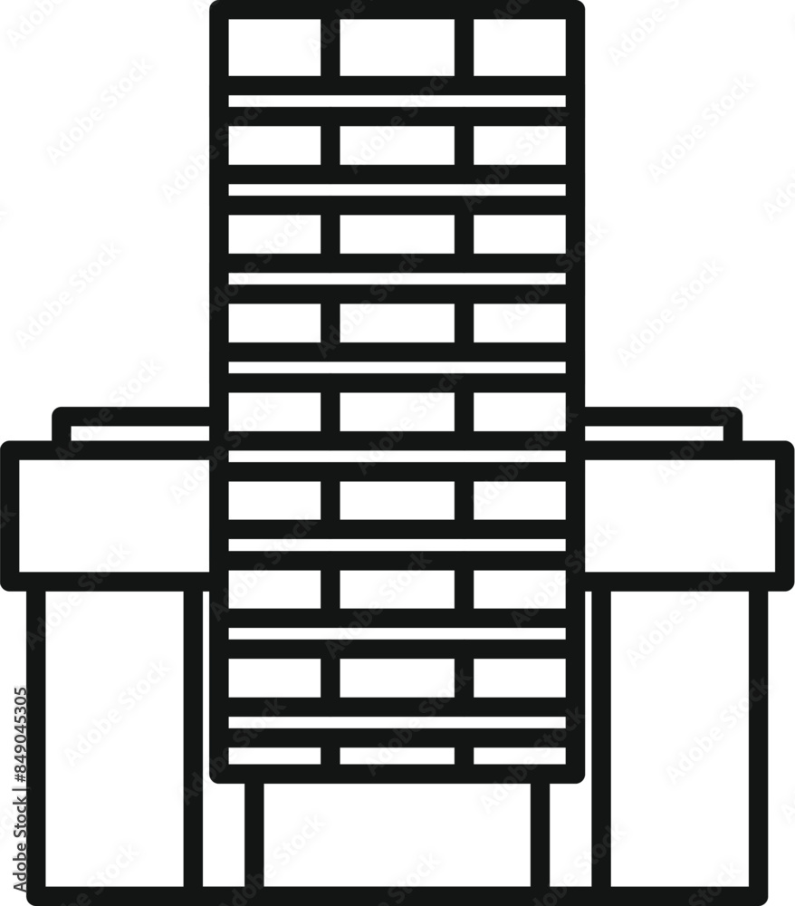 Simple line art icon of a modern building facade with geometric windows representing urban architecture