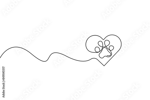 Pet Animal paw footprint in heart love concept 
