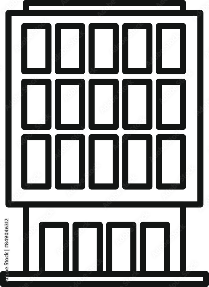 Simple line art illustration of a modern office building exterior facade, perfect for representing a cityscape element Simple line art illustration of a modern office building exterior facade, perfect for representing a cityscape element