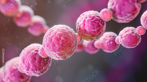 Streptococcus pyogenes bacteria. 3D computer illustration of Streptococcus pyogenes, or group-A Streptococcus, bacteria. S. pyogenes is a gram-positive spherical (coccus) bacteria photo