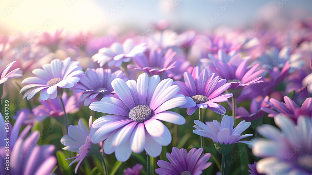 Field of light purple and white gerbera flowers Field of light purple and white gerbera flowers
