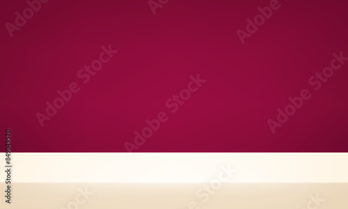 Red and cream Studio background. Red and cream Background Empty Room Studio with table. Space for selling products on the website. Abstract red showroom. Vector illustration.