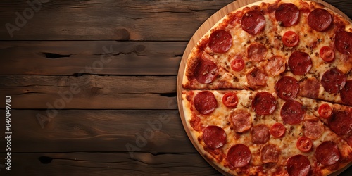 Top view above pizza pepperoni italican classic fastfood scene view