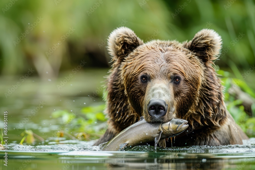 Intense Wildlife Scene of a Brown Bear Capturing a Fish in a River Intense Wildlife Scene of a Brown Bear Capturing a Fish in a River
