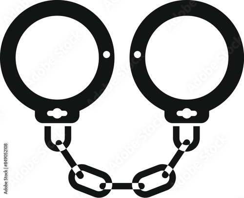 Black metallic handcuffs closed on white background representing detention or arrest