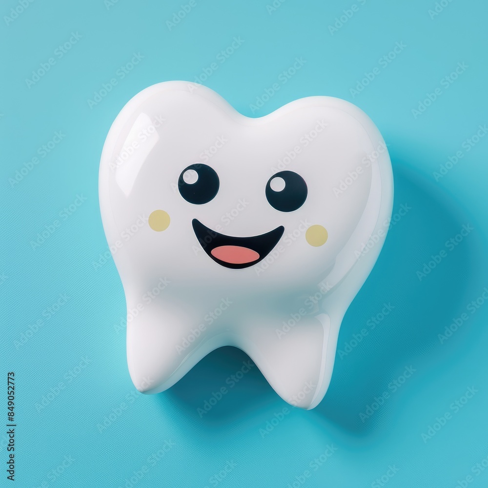Cute white tooth on a blue background. The concept of healthy teeth. Dentistry. Cute white tooth on a blue background. The concept of healthy teeth. Dentistry.