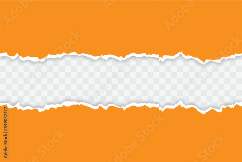 Orange colored ripped open paper with paper