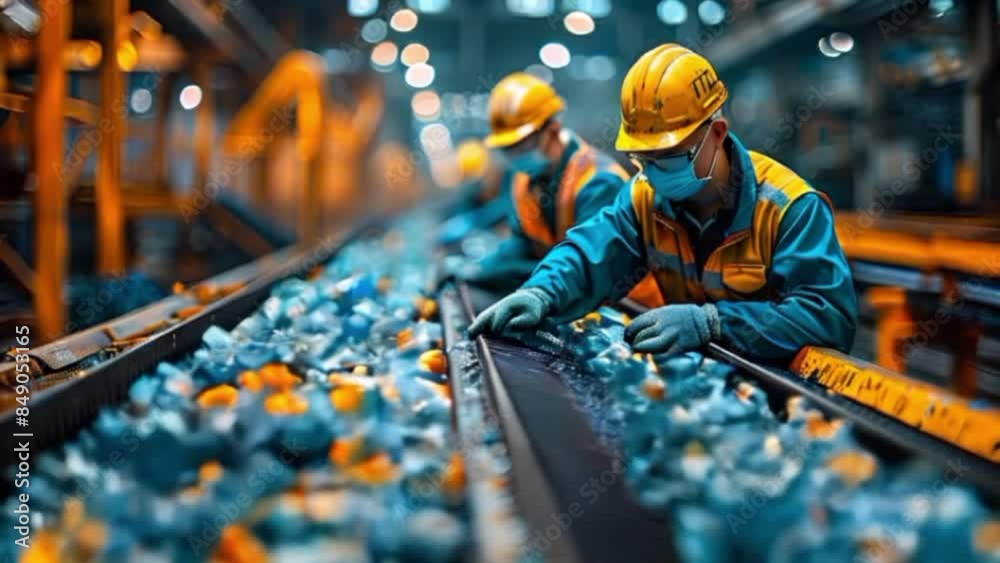 Recycling and sorting of plastic waste and garbage by workers at the plant. Recycling and sorting of plastic waste and garbage by workers at the plant.