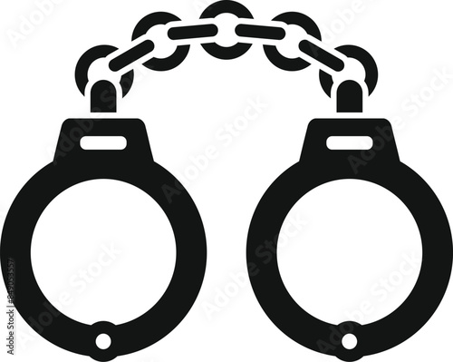Illustration of a pair of metal handcuffs connected by a chain, representing law enforcement and the concept of captivity
