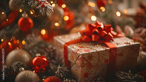 Wallpaper Mural Beautifully Wrapped Christmas Gift Box Under Decorated Tree With Sparkling Lights and Ornaments Torontodigital.ca