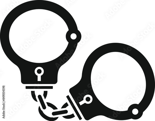 Black metal handcuffs closed with chain for arresting criminals