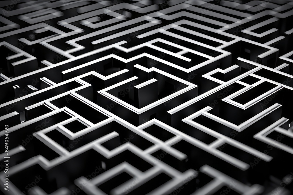 A challenging black and white maze with intricate paths and a sense of mystery. A challenging black and white maze with intricate paths and a sense of mystery.