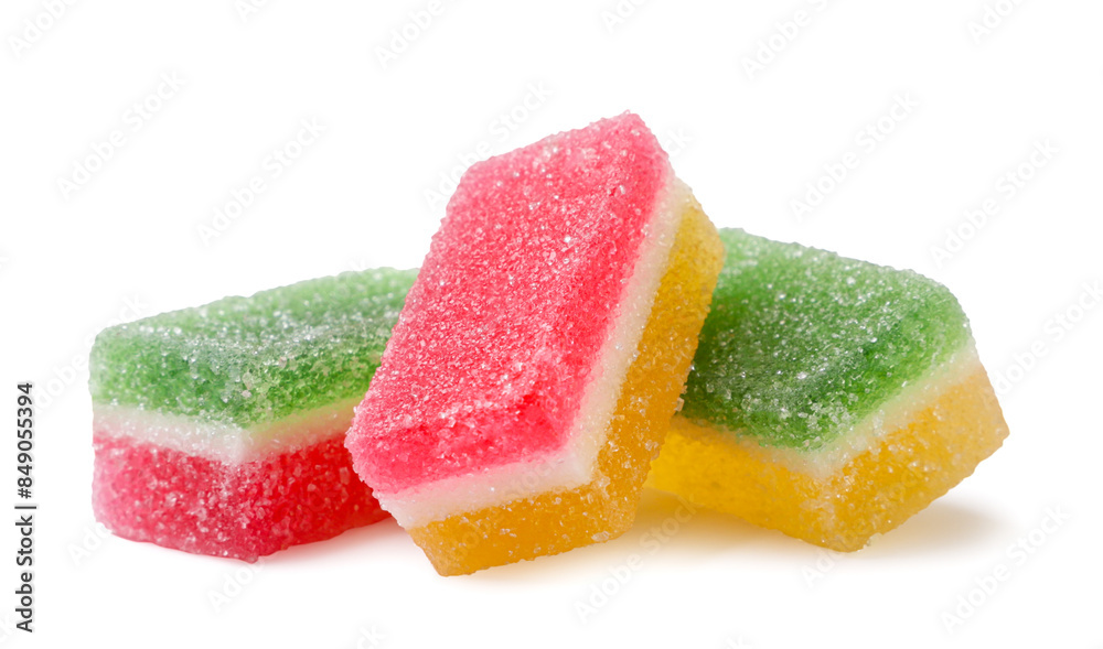 Marmalade candies close-up on a white background. Isolated