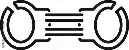 Line drawing of police metal handcuffs connecting with a bar illustrating the concept of arrest