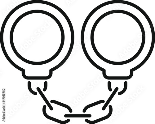 Pair of metal handcuffs for detaining criminals is lying on white background