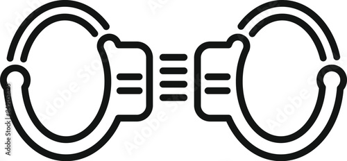 Pair of metal handcuffs for arresting criminals is laying on white background, concept of detention and imprisonment