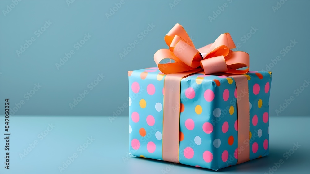 Obraz premium Whimsical Birthday Gift Box with Colorful Wrapping and Large Bow for Celebratory Occasion
