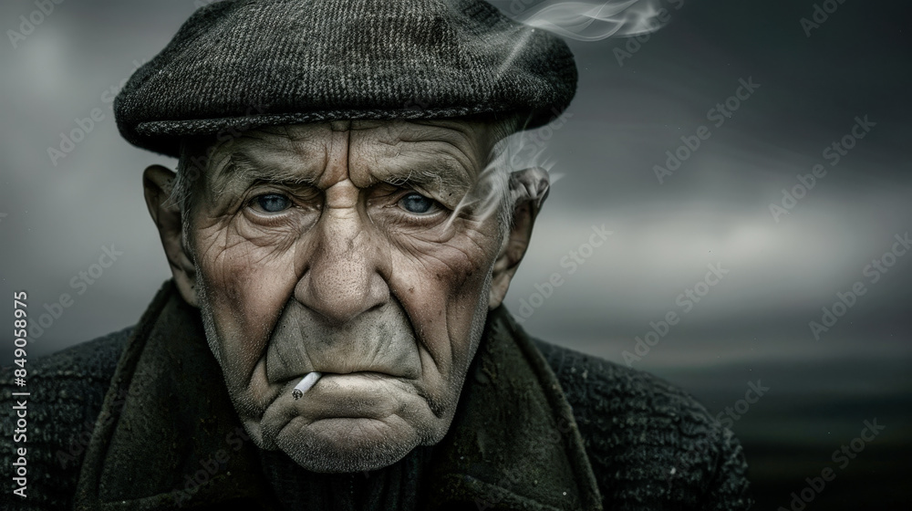 Elderly Man with a Gray Beard and Hat Smoking a Cigarette Capturing the Intricate Details of His Wrinkled Face and the Swirling Smoke in a Striking Portrait Wallpaper Digital Art Poster Brainstorming Elderly Man with a Gray Beard and Hat Smoking a Cigarette Capturing the Intricate Details of His Wrinkled Face and the Swirling Smoke in a Striking Portrait Wallpaper Digital Art Poster Brainstorming