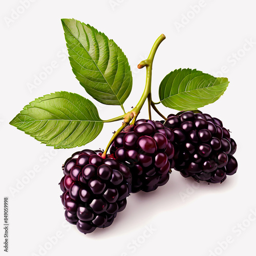 Three blackberry fruit with white background
