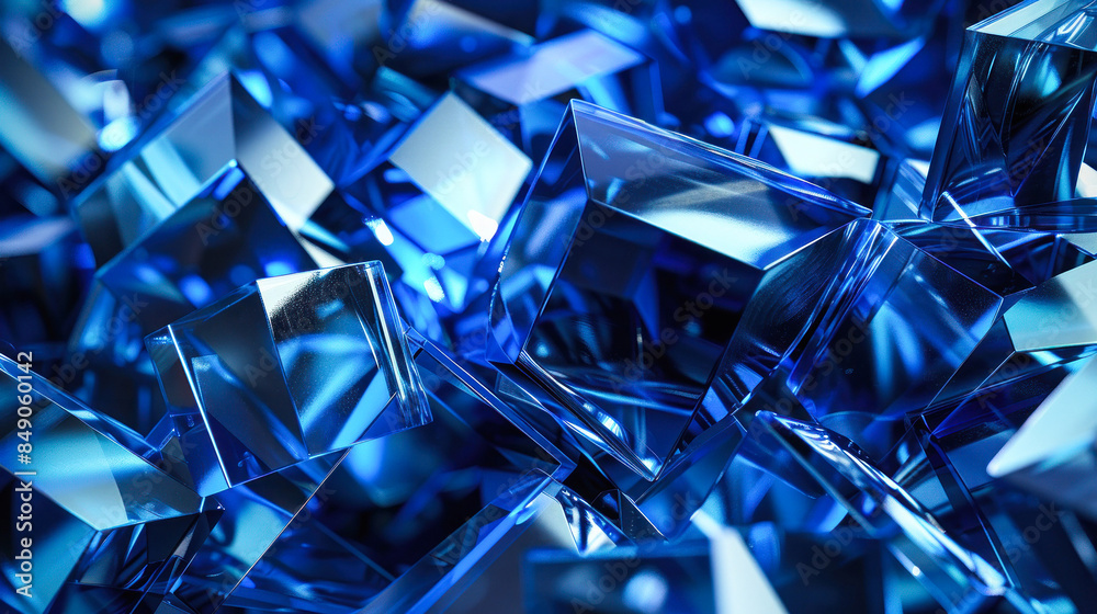 Shiny blue crystal shapes close-up Shiny blue crystal shapes close-up