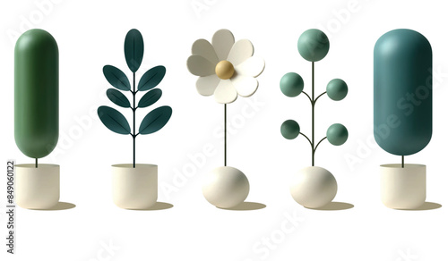 Collection of 3d green plants in pots. A set of realistic elements of modern minimalistic design. vector illustration.