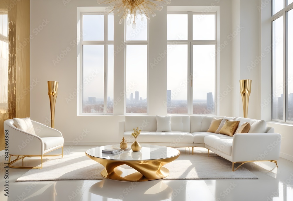 white and gold theme modern interior