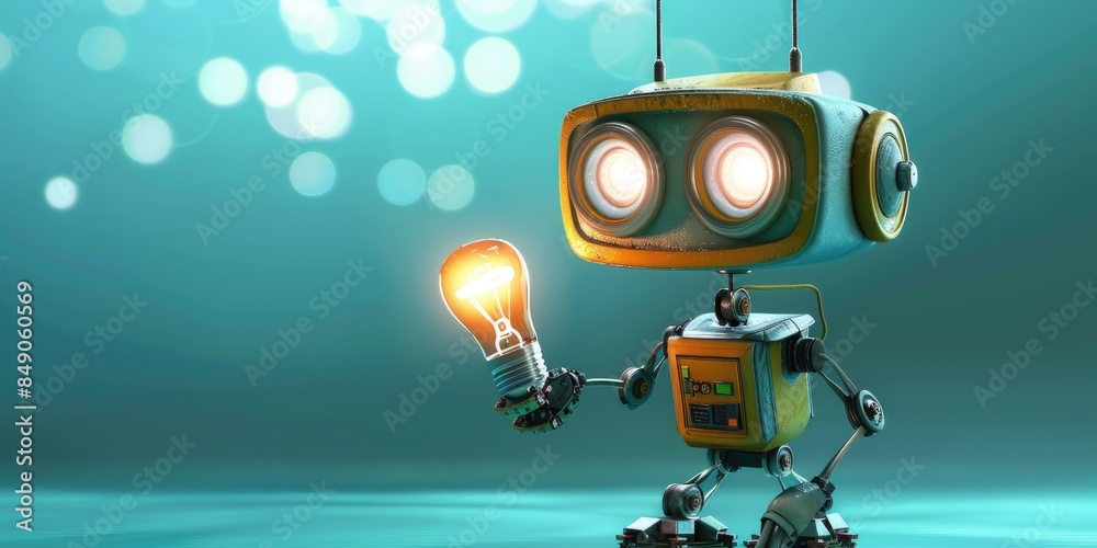 Friendly Robot Showcasing a Bright Idea Friendly Robot Showcasing a Bright Idea