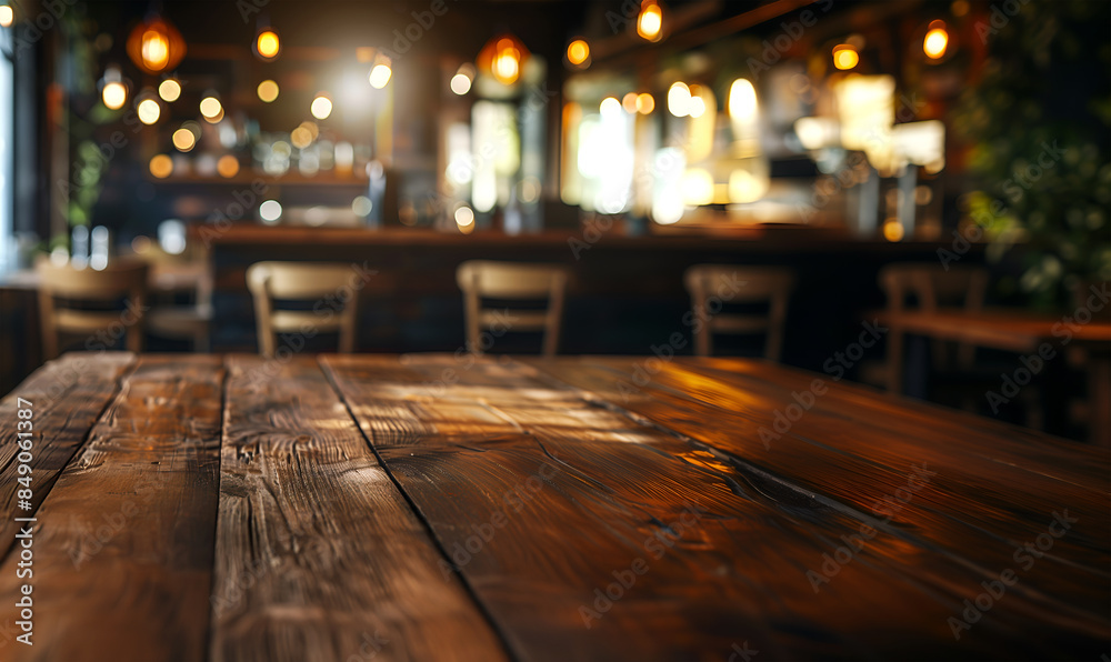 Creative mock concept. Empty wooden table top in front of restaurant cafe in retro style blurred bokeh background. Template for product presentation display.
Creative mock concept. Empty wooden table top in front of restaurant cafe in retro style blurred bokeh background. Template for product presentation display.