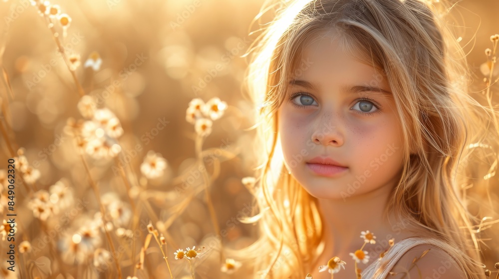 Portrait of a beautiful girl on a meadow with daisies. Portrait of a beautiful girl on a meadow with daisies.