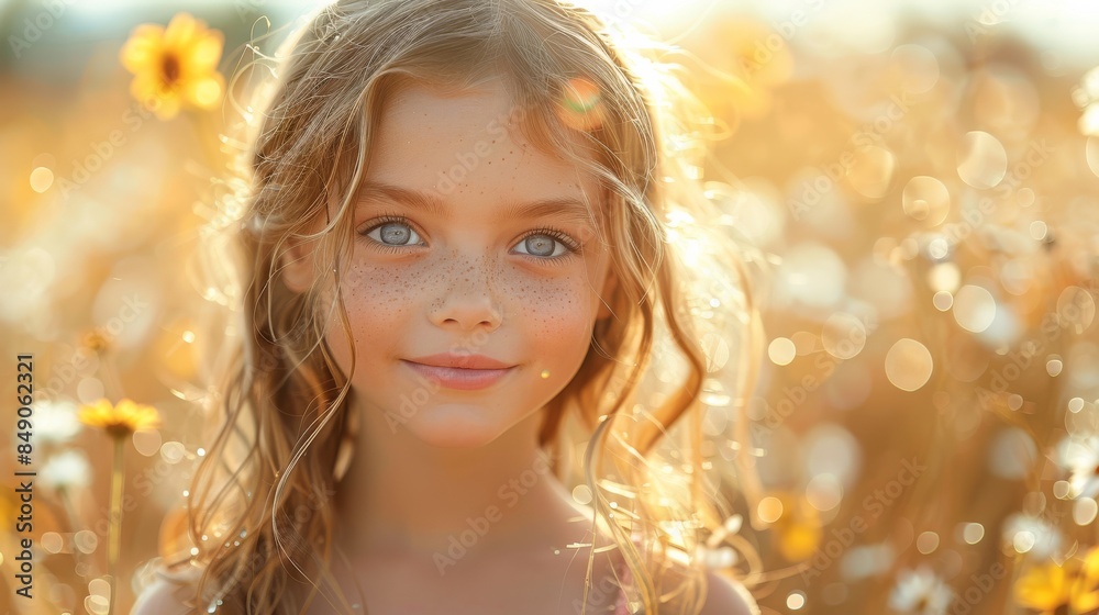 Portrait of a beautiful girl on a meadow with daisies Portrait of a beautiful girl on a meadow with daisies