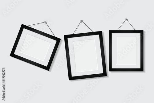 Photo frame on wall photograph template, hanging scrapbook album snapshot