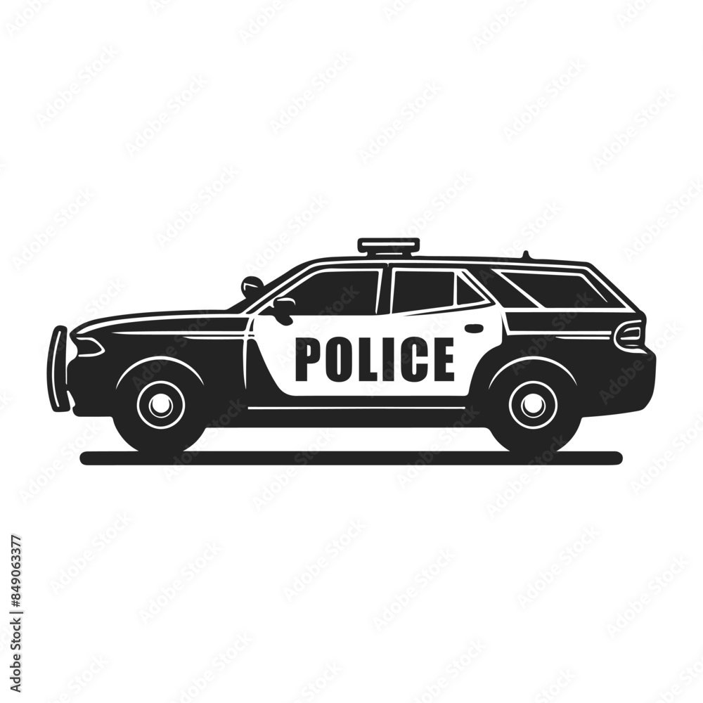 Simple Silhouette Police Car Vector Art in Monochrome Simple Silhouette Police Car Vector Art in Monochrome