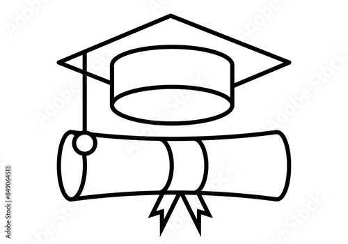 Icono negro de gorro de graduación y diploma