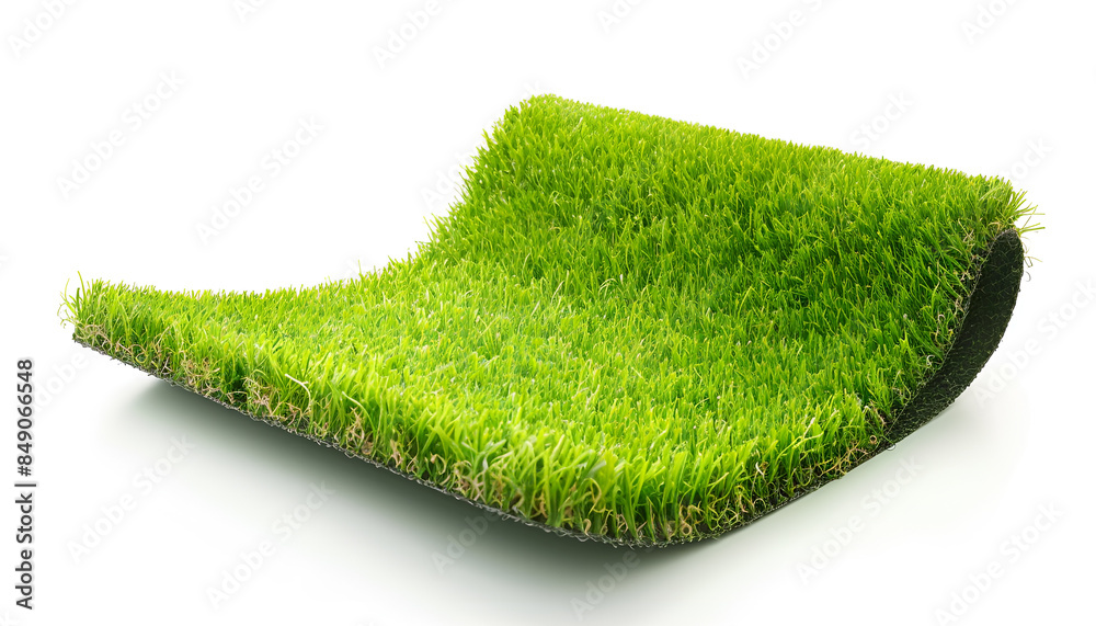 Fototapeta premium Green artificial grass carpet isolated on white