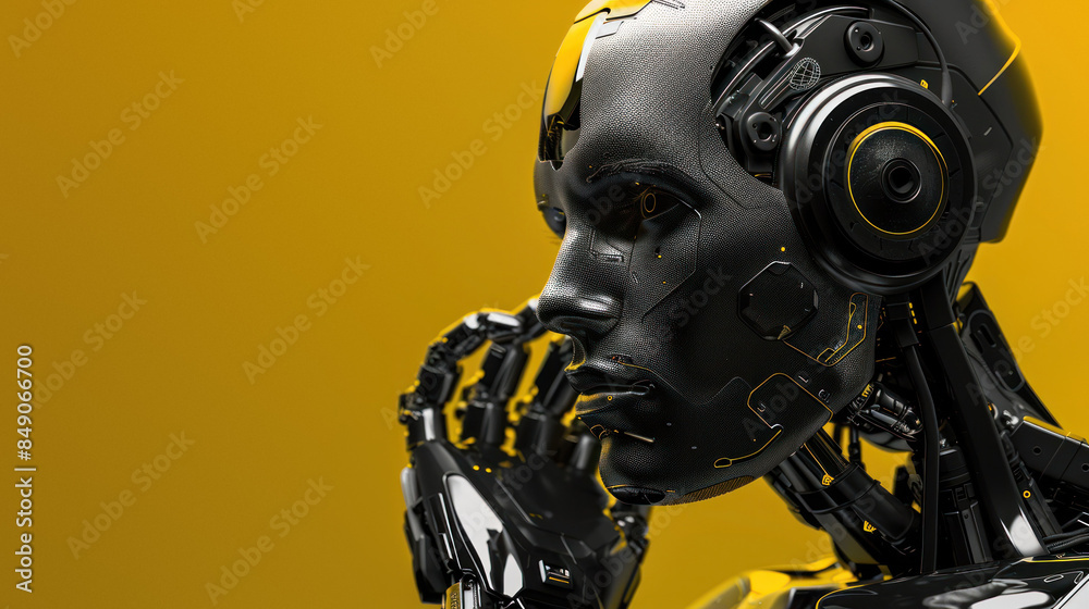 Black and yellow robot head side view Black and yellow robot head side view