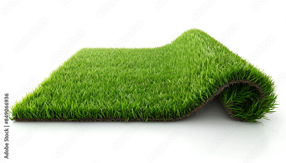 Fototapeta premium Green artificial grass carpet isolated on white