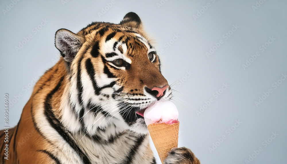 Siberian Tiger Enjoying Ice Cream Siberian Tiger Enjoying Ice Cream